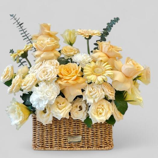 Bringing Smiles Basket Mixed yellow Roses