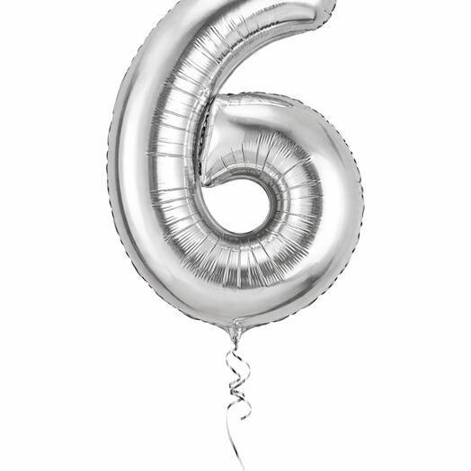 Silver Number Six Helium Balloon 40 Inches