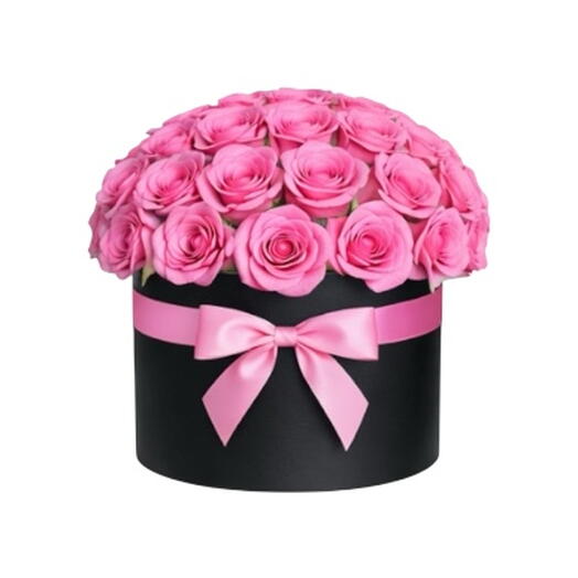Коробка розовых роз