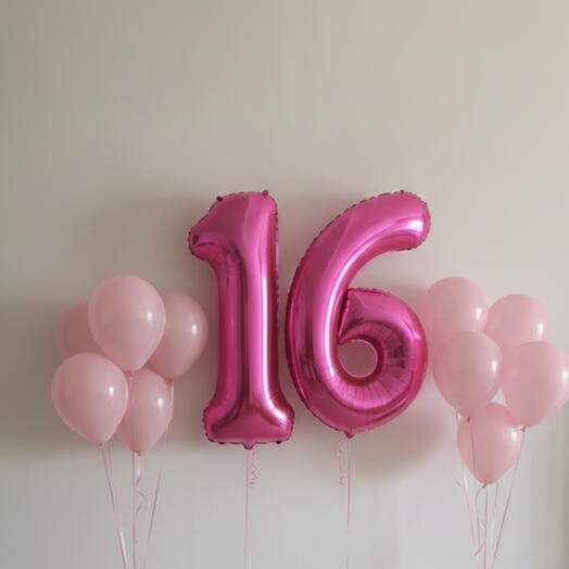 Happy Birthday Pink Number Sixteen Balloon Set – 40 Inch