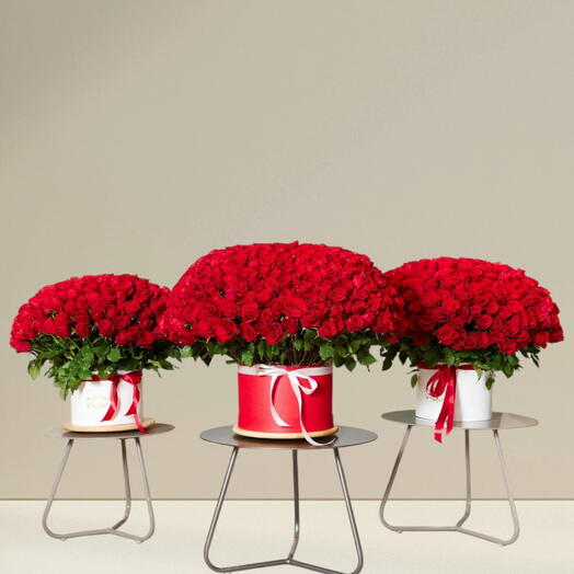 Мега подарочный набор_ Трио коробок с красными розами на День святого Валентина