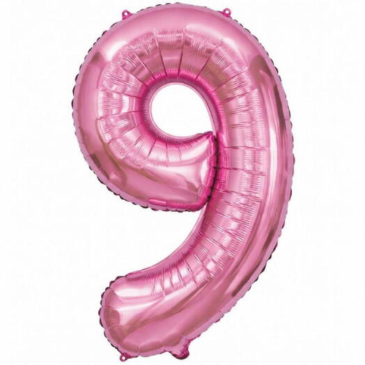 Розовый фольгированный шар цифра девять (надут гелием)