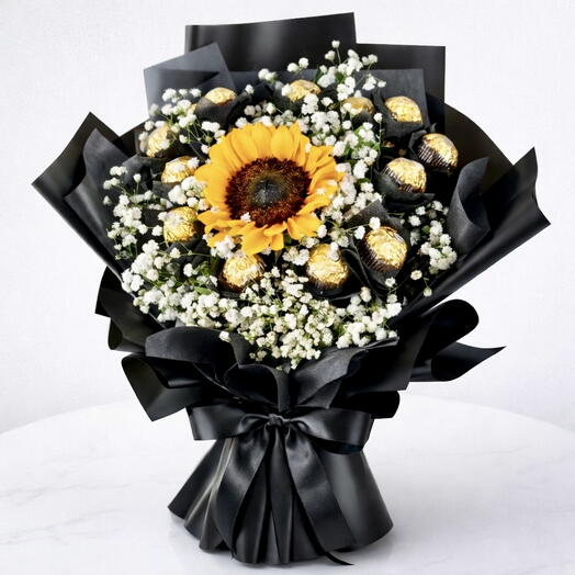 Sunflower Ferrero Rocher Bouquet – 1 Sunflower with 11 Chocolates