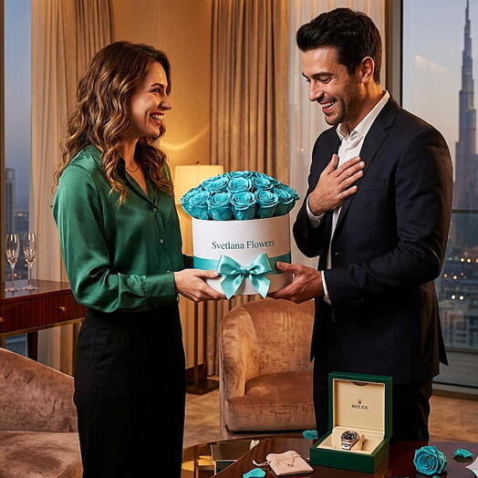 31 Premium Blue Roses Luxury Box Sky Elegance Collection