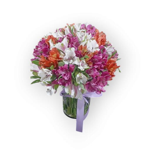 Ваза с 25 смешанными альстромериями