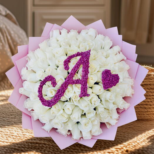 White roses with name letter