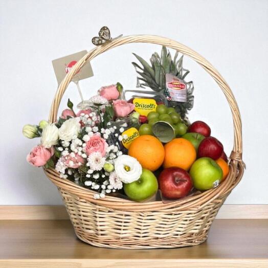 Fresh Flowers and Fruits Gift Basket