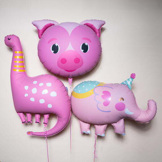 Cute Pink Animal Theme Foil Balloon Set 7444