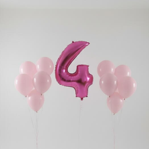 Happy Birthday Pink Number Four Balloon Set – 40 Inch