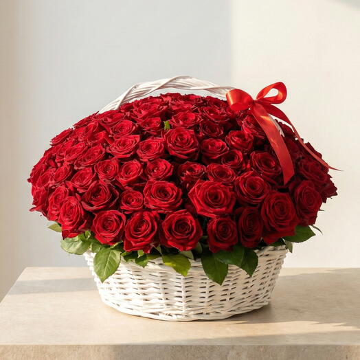 101 Premium Red Roses Basket