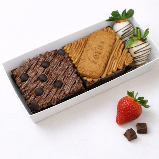 Assorted brownies with chocolate coated strawberries