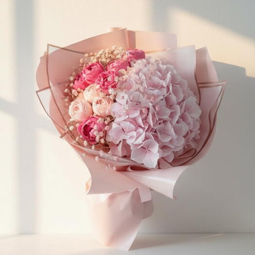 Pink   White Rose Hydrangea Bouquet