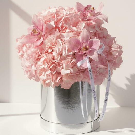 Pink Hydrangea   Cymbidium Orchid Luxury Bouquet