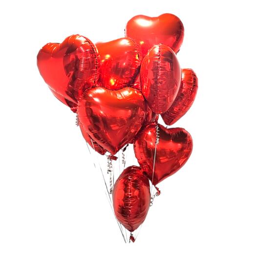 11 globos en forma de corazón