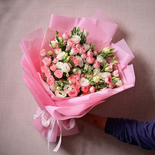 9 белых эустом розовая Мадам Бомбастик 6074