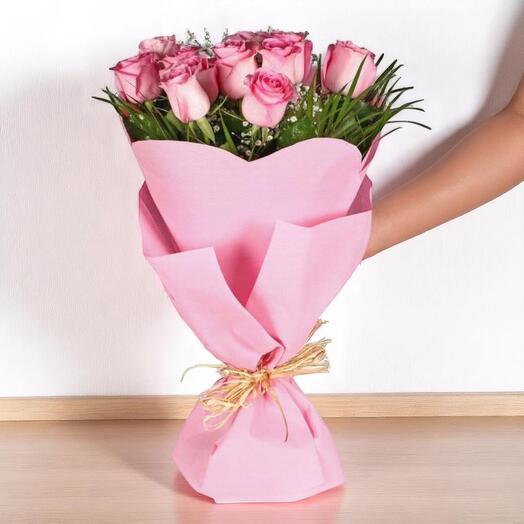 Light Pink Rose Bouquet | 12 Premium Pink Roses | Elegant Flower Gift