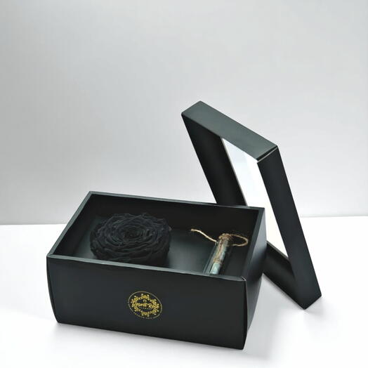Black Infinity Rose in a Signature Box with a Message Bottle