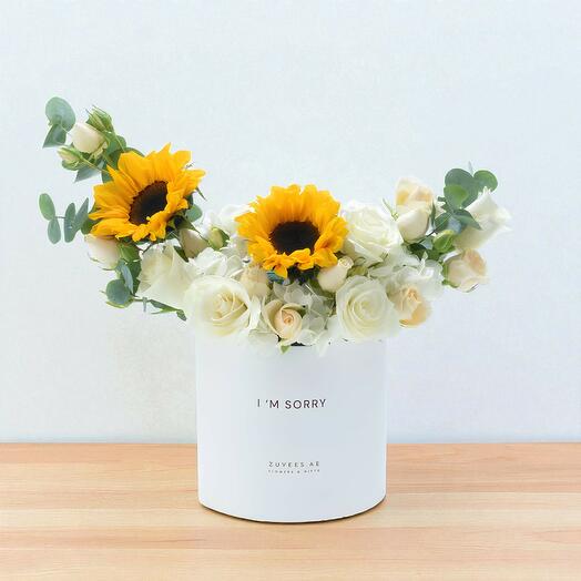 Je suis désolé – boîte de fleurs tournesol et rose