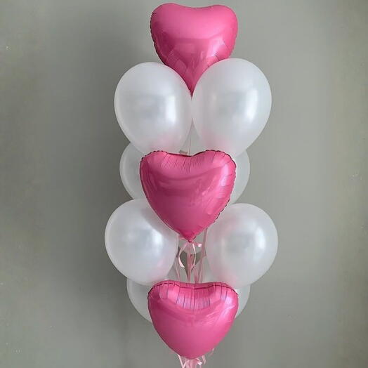 Set de globos Elegance: 10 blancos y 3 corazones rosas