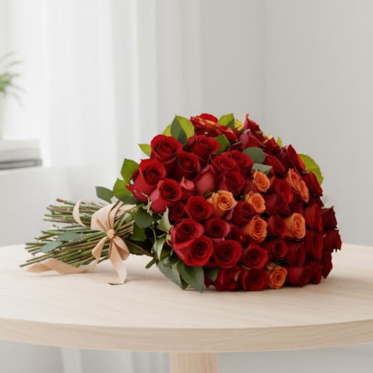 41 Red and 10 Orange Roses Bouquet