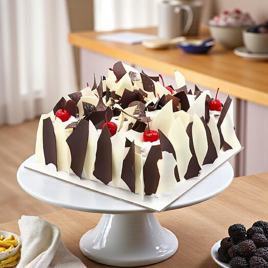 "Chocolate Symphony Forest Cake | Black White Dubai Romance"