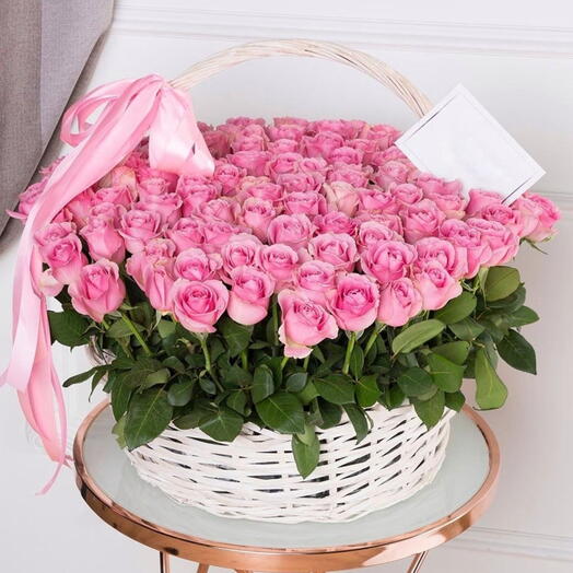 101 Long Stems Soft Pink Mother s day  Basket