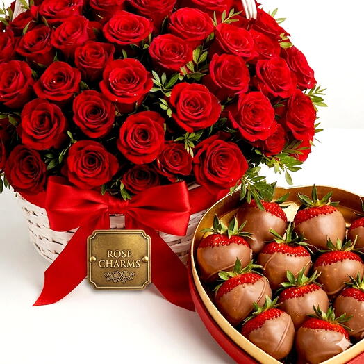 Strawberries Seduction 51 Red Roses  Godiva Heart