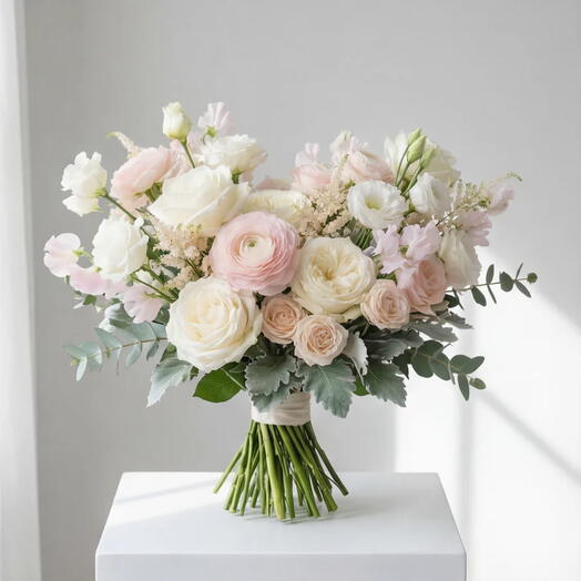 Blush   Alabaster Meadow: The Signature Garden Rose   Sweet Pea Hand-Tied