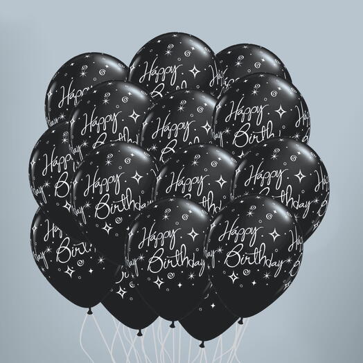15 Globos Negros Brillantes de Cumpleaños - 1574