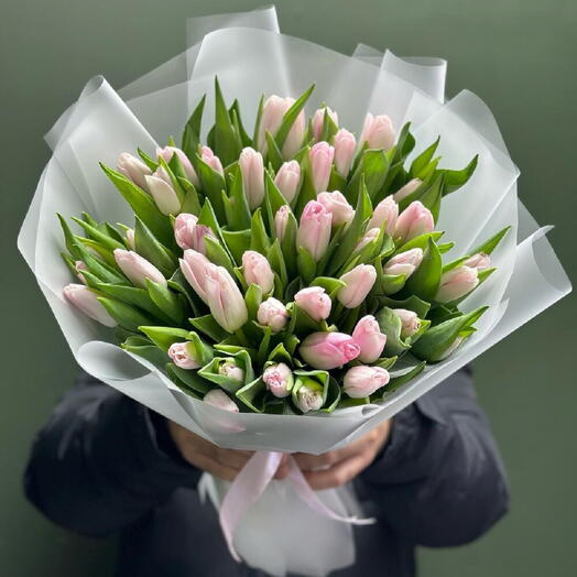 49 розовых тюльпанов
