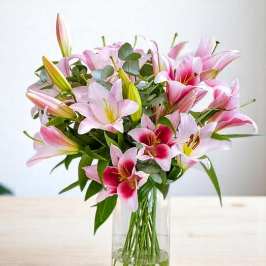 Lys rose et blanc verre blanc