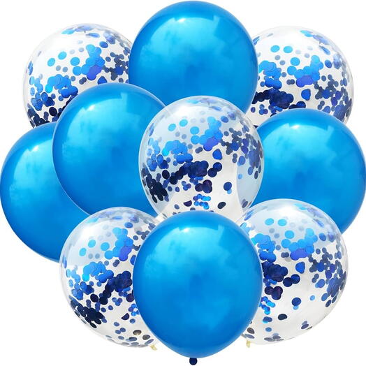 12 синих и с конфетти шаров