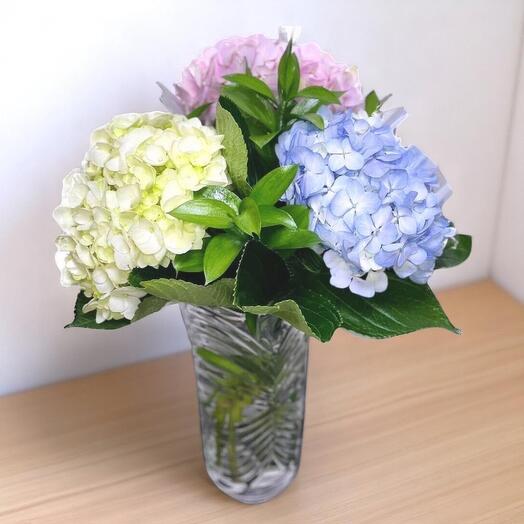 Dreamland Hydrangea Vase | Elegant Pink, Blue   White Hydrangea Bouquet | Luxury Home Decor Flowers