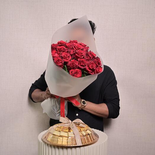 Red Rose Bouquet and Luxurious Chocolate Gift Platter Combo  6841
