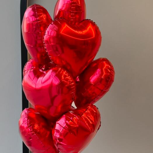 Красные фольгированные гелиевые шары-сердца (набор из 5)