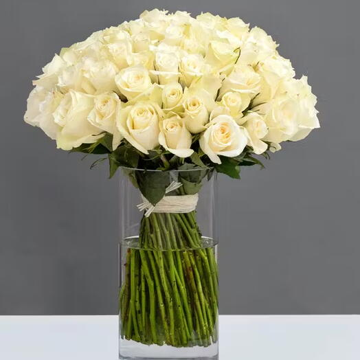 75 White roses in vase