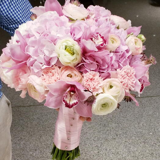 Elegant Blush Pink Floral Bridal Bouquet – Orchid, Hydrangea   Ranunculus Mix