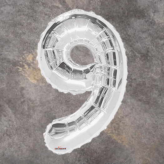 Серебряный фольгированный шар номер 9