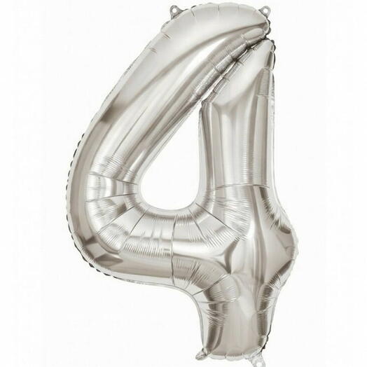 Серебряный фольгированный шар с цифрой четыре (наполнен гелием)