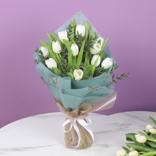 White Beauty 11 Tulips Bouquet