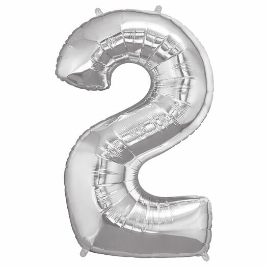 Silver Number Two Helium Balloon 40 Inches