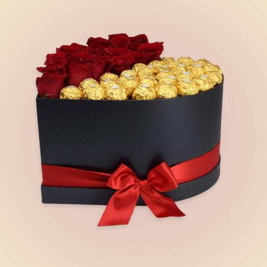 Премиум сердце: 15 роз с Ferrero Rocher