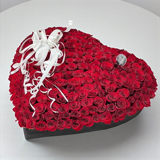 Hearts Embrace | 201 Red Roses in Luxury Heart Box  Same-Day Dubai