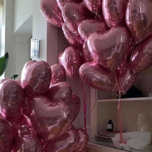 50 pink heart balloons with hellium