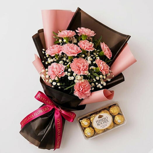 Pink Carnations   Ferrero Rocher  The Gift That Always Gets It Right