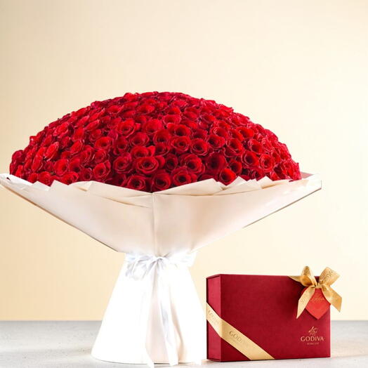 Ensemble de luxe 365 roses et boîte de chocolats Godiva