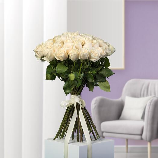 51 White Roses Ribbon