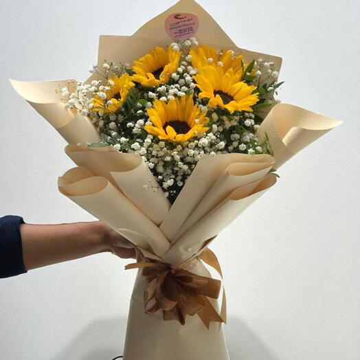 Sunrise: Bunch Of 5 Stems Of Sunflowers