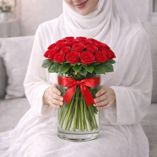 Ваза с красными розами