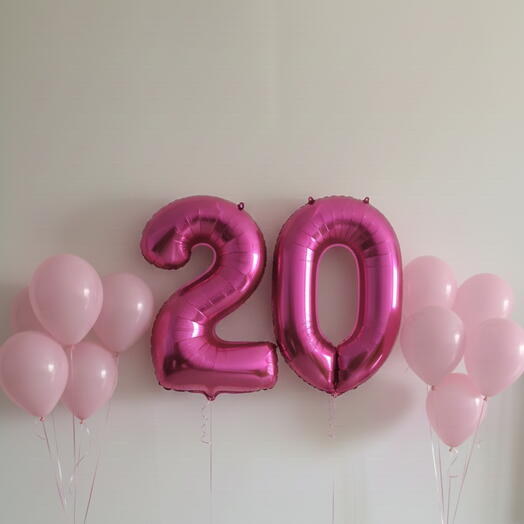 Розовый набор шаров «С Днём Рождения», цифра двадцать – 40 дюймов
